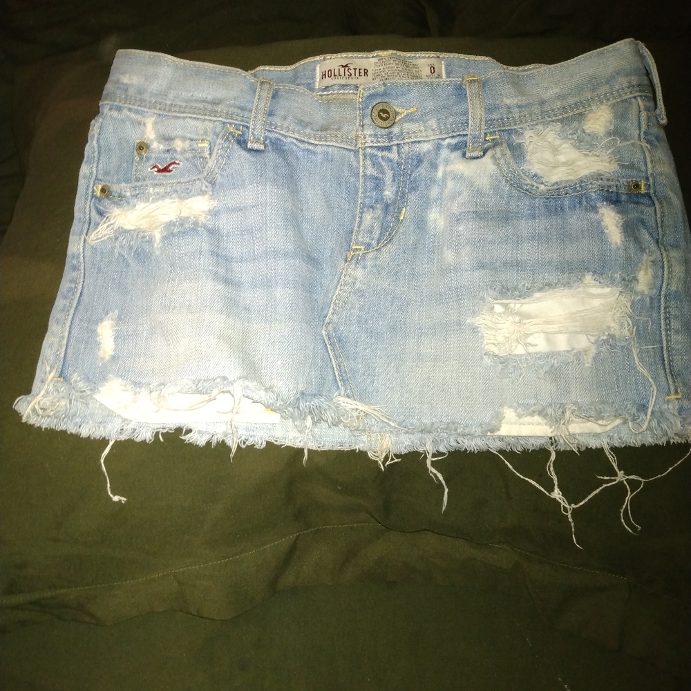 Distressed blue jean skirt